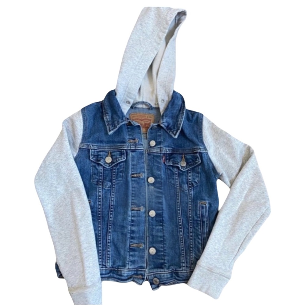 Levi’s Hybrid Denim Hoodie Jacket XS Gray Hooded Trucker Jean Jacket - Picture 4 of 10